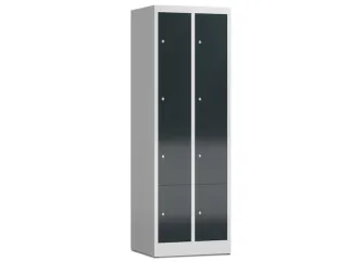Lockerkast 1800x590x500mm 2x4 vakken cilinderslot, sokkel, RAL7016 - 1