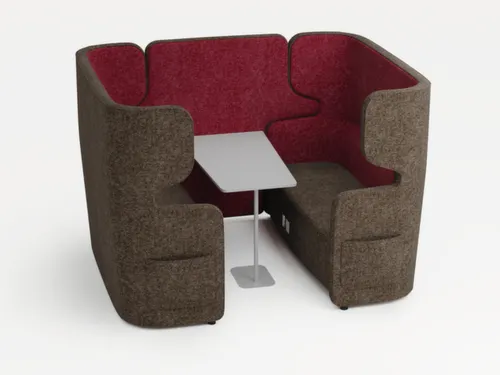 Zitgroep,2Banken,Tafel,4-Zits,Geluidabsorberend,Stof Bruingrijs/Rood