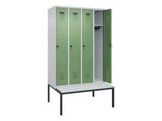 locker met bank,HxBxD 2120x1200x815mm,4vak,vak B 300mm,draaigrendel - 1
