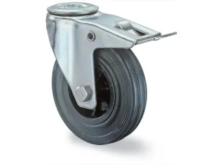 zwenkwiel m. rem,draagverm. 100kg,massief rubber-banden,ØxB 125x38mm - 1
