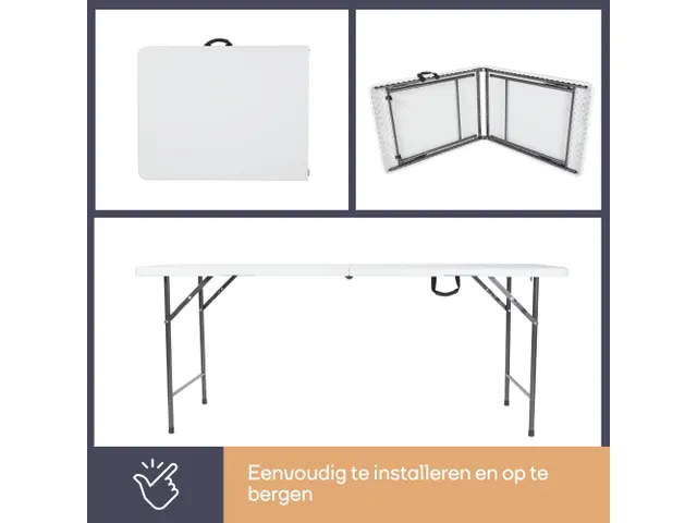 Vouwtafel weerbestendige Klaptafel 180x70x74cm HDPE Wit