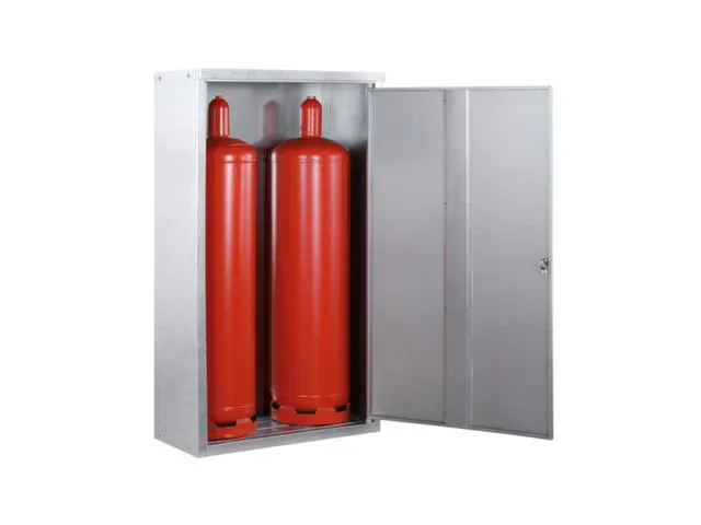 gasflessenkast,v. 2x33kg fles,HxBxD 1435x860x400mm,m. dak,vleugeldeur