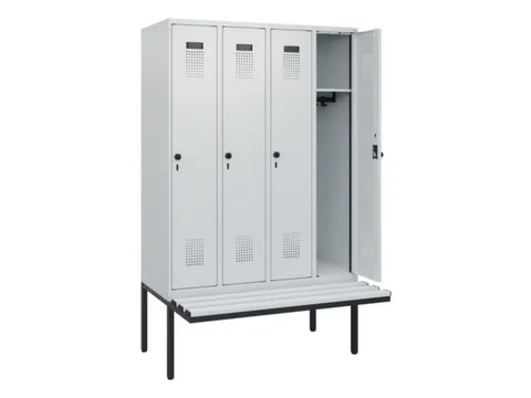 locker met bank,HxBxD 1950x1200x815mm,4vak,vak B 300mm,draaigrendel