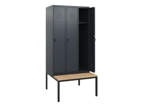 locker met bank,HxBxD 1950x900x815mm,3vak,vak B 300mm,draaigrendel