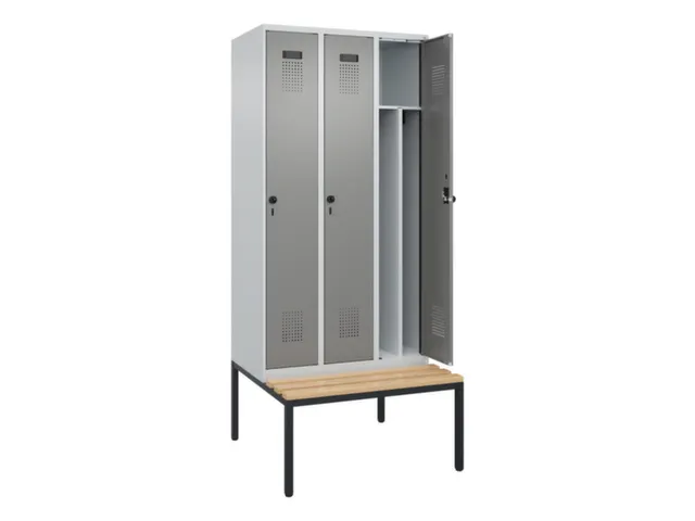 locker met bank,voor scheiding van kleding,HxBxD 2120x900x815mm,3vak