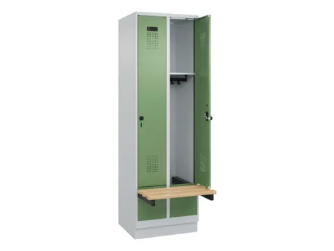 locker met bank,HxBxD 1950x600x815mm,2vak,vak B 300mm,draaigrendel