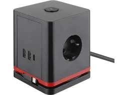 IOIO Stekkerdoos Kubus SW1000 3-voudig + 3x USB Zwart