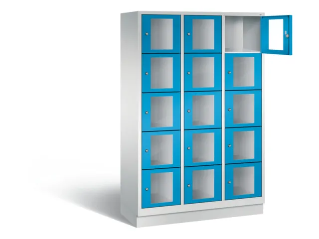 Lockerkast 1800x1200x500mm 3x5 vakken Cilinderslot, Sokkel, RAL5012