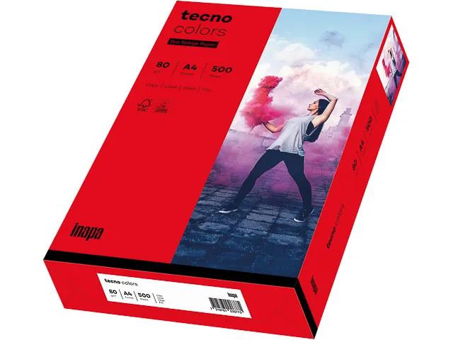 Inapa Tecno colors Gekleurd papier A4 Intens Rood 80 gram 500 vel