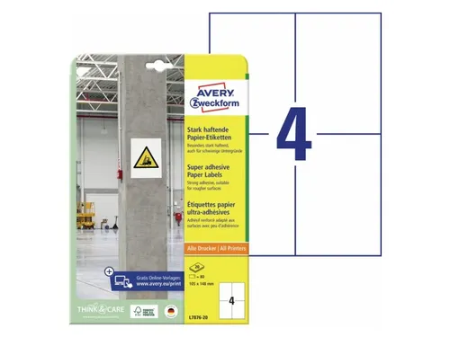 Avery Zweckform L7876 Sterk klevende etiketten A4 105x148mm 80 stuks