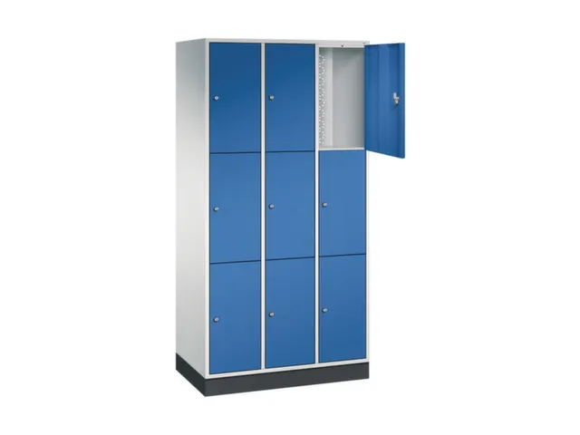 lockerkast,RAL 7035/RAL 5010,HxBxD 1950x920x500mm,3x3vakken,cil.-slot