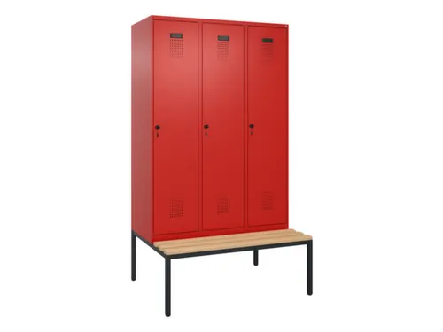 locker met bank,HxBxD 2120x1200x815mm,3vak,vak B 400mm,draaigrendel