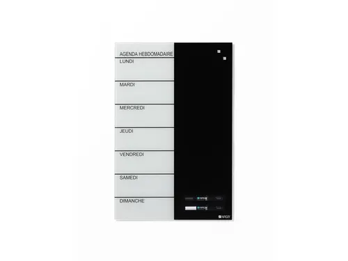 Glasmagneetbord Naga 40x60cm weekplanner Frans zwart/wit