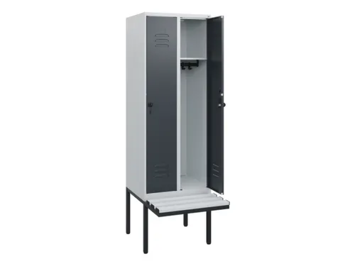 locker met bank,HxBxD 1950x600x815mm,2vak,vak B 300mm,draaigrendel