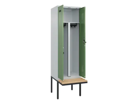 PBM-locker met bank,HxBxD 2120x600x815mm,2vak,vak B 300mm,draaigrendel