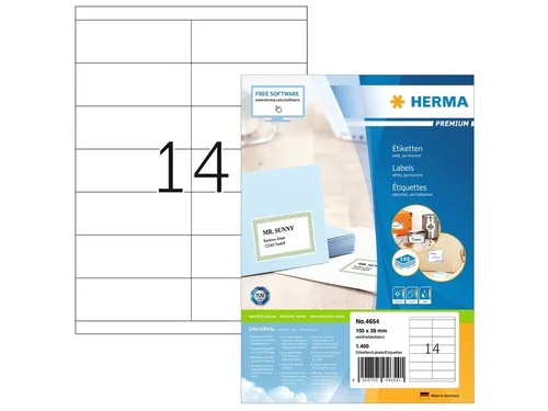 Etiket HERMA 4654 105x39mm premium wit 1400 stuks