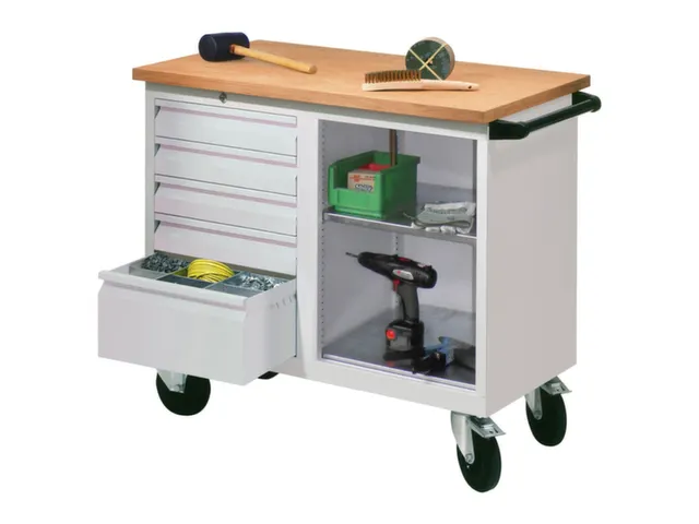 Établi Mobile Charge Maxi. 400Kg Tôle D'acier Ral7035 Façade Ral703