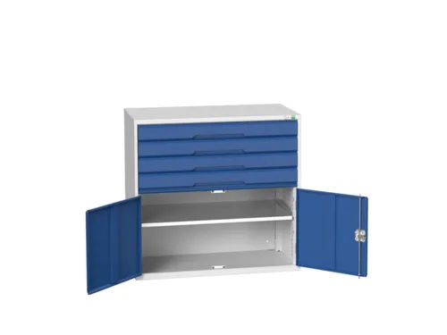 ladekast 1000x1050x550mm 4laden uittrekbaar 2deuren RAL7035 RAL5010