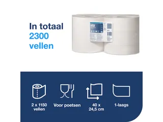Poetspapier Tork W2 Advanced 1-laags 1150 vel wit 131135 - 6