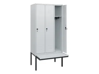 locker met bank,HxBxD 1950x900x815mm,3vak,vak B 300mm,draaigrendel - 2