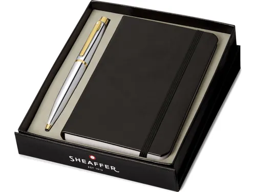 Balpen Giftset SHEAFFER VFM G9422 polished chrome gold plated met A6 n