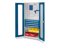 Materiaalkast Vensterdeuren 1950x1000x600mm 4laden 2legborden Ral5010