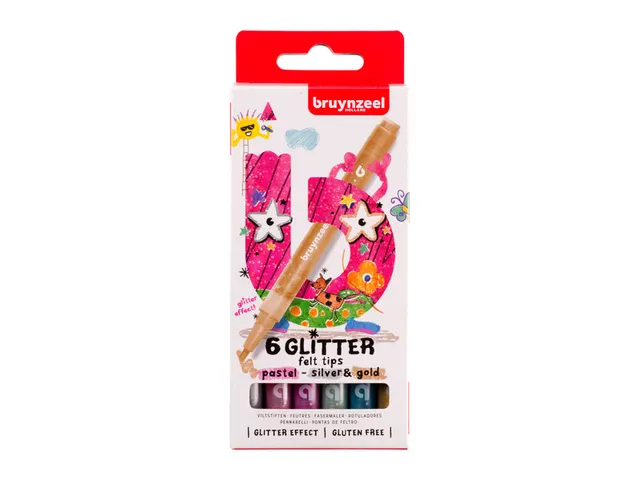 Feutre Bruynzeel Kids pastel argent or Glitter set 6 couleurs brillant