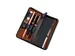 Pennenetui voor 3 stuks zwart leer met ritssluiting 17,5 x 8 x 2,5 cm.