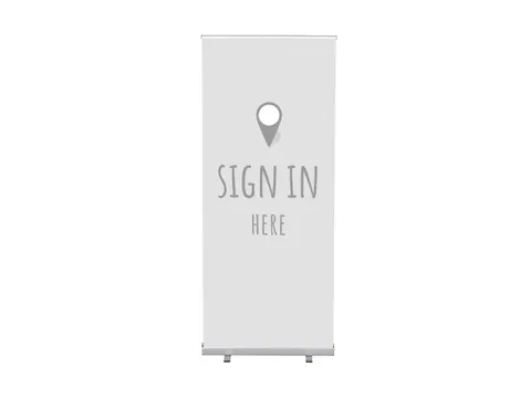 Roll-Banner 85x200 complete set met print "Sign In Here" Grijs