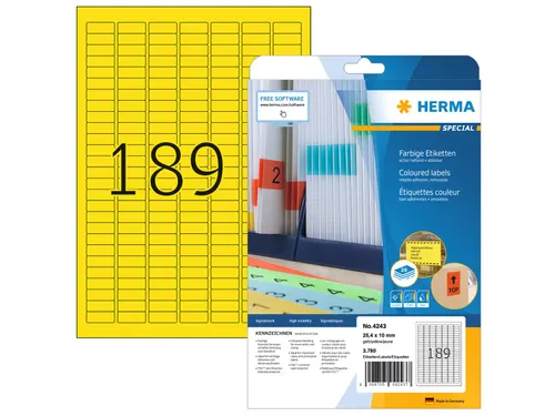 HERMA 4243 Gekleurde etiketten A4 25,4x10mm Geel 3780 stuks