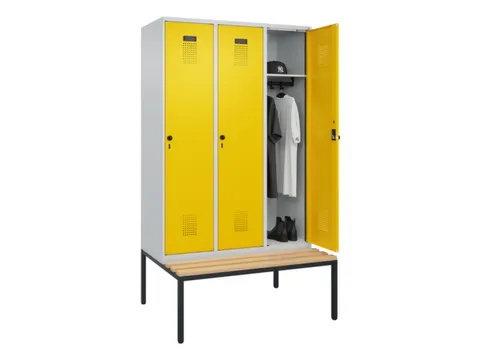 locker met bank,HxBxD 2120x1200x815mm,3vak,vak B 400mm,draaigrendel