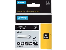 Labeltape Dymo Rhino 18054 Vinyl 12mmx5.5m Wit Op Zwart