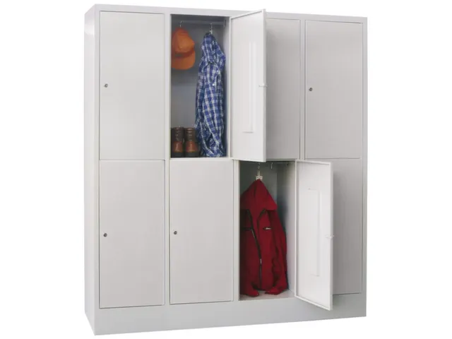 lockerkast,HxBxD 1850x1600x500mm,4x2vakken,RAL7035,front RAL6011