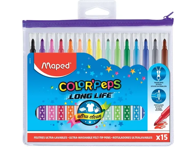 Viltstift Maped Color'Peps Long Life set à 15 kleuren