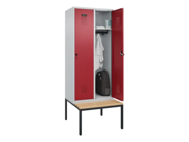 locker met bank,HxBxD 2120x800x815mm,2vak,vak B 400mm,draaigrendel