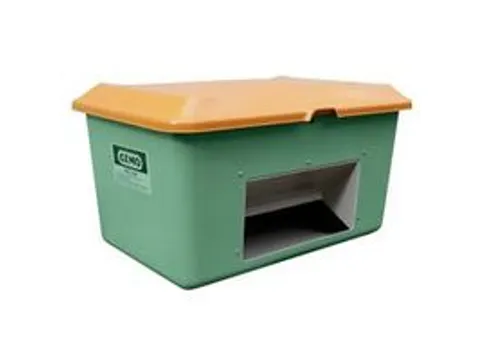 strooigoedbak,400l,GVK,groen,deksel oranje,wanden m. ingreep