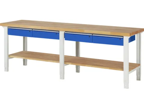 werkbank,HxBxD 790-1140x2500x700mm,beukblad,draagverm. 750kg