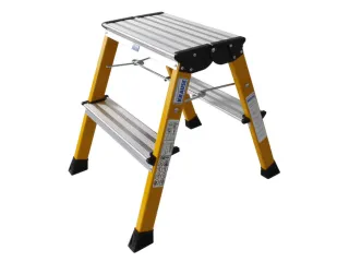 Verrijdbaar Vouwtrapje Aluminium 2x2treden 4 Geveerde Wielen Geel - 3