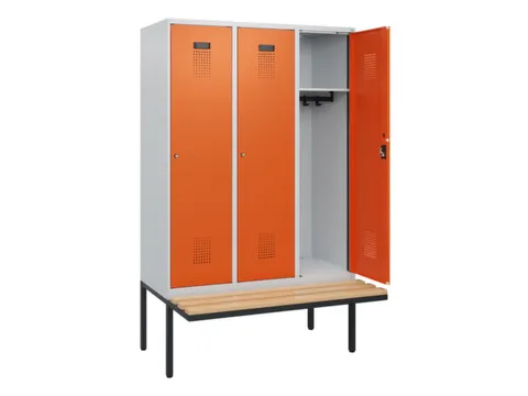 locker met bank,HxBxD 1950x1200x815mm,3vak,vak B 400mm,cilinderslot