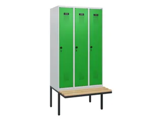 locker met bank,HxBxD 1950x900x815mm,3vak,vak B 300mm,draaigrendel - 2