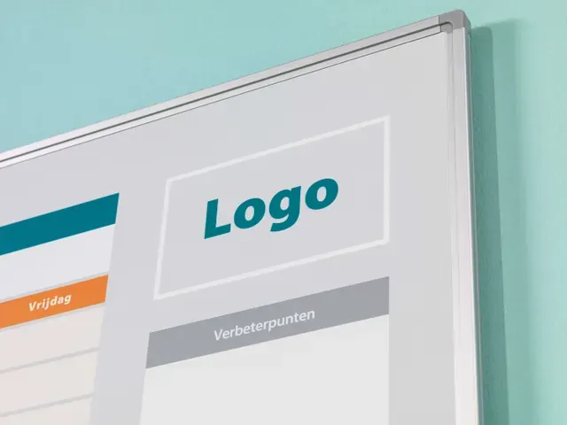 Whiteboard bedrukt eigen ontwerp 45x60cm Softline 8mm alu-profiel