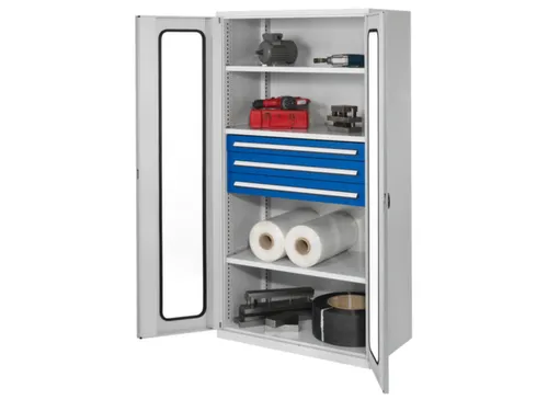 Materiaalkast Vensterdeuren 1950x1000x600mm 3legborden 3laden Ral7035