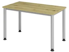 bureau,HxBxD 685-810x1200x670mm,blad eiken,4voeten zilverkleurig