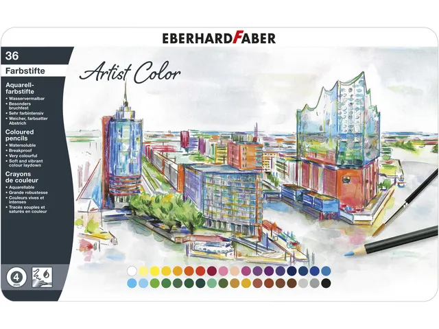 Aquarelpotlood Eberhard Faber Artist Color metalen etui a 36 stuks