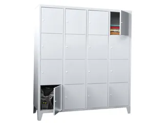 lockerkast,HxBxD 1850x1600x500mm,4x4vakken,RAL7035,front RAL3000 - 1