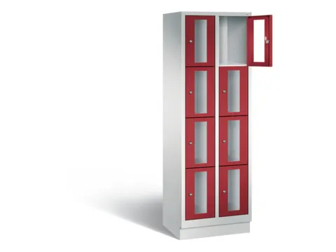 Lockerkast 1800x610x500mm 2x4 vakken Cilinderslot, Sokkel, RAL3003