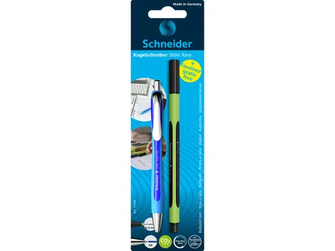 Balpen Schneider Slider Rave blauw+1x gratis Line-up zwart op blister