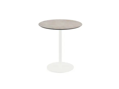 bistrotafel,HxØ 730x700mm,rond,schotelvoet wit,blad HPL Moonstone