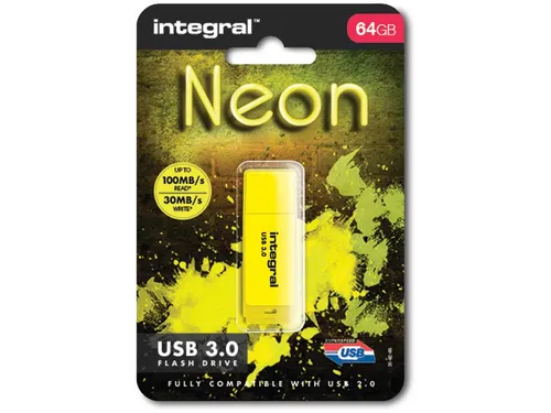 Integral Neon Usb Stick 3.0, 64 Gb, Geel