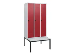 locker met bank,HxBxD 1950x900x815mm,3vak,vak B 300mm,draaigrendel
